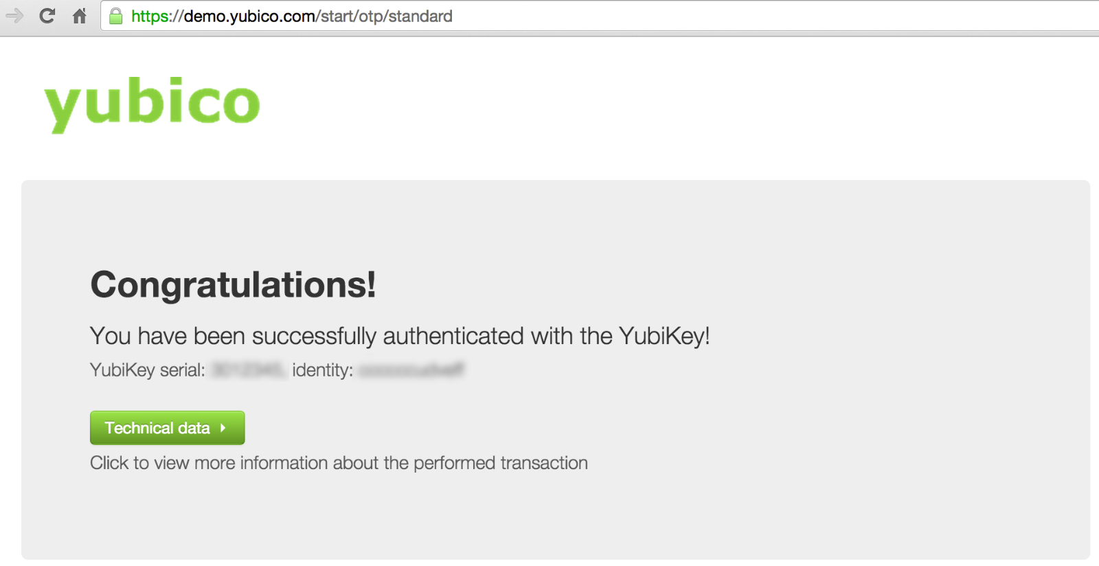 Informations de la clé Yubico