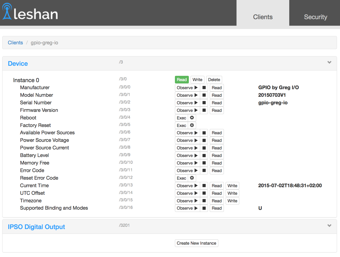 Ressources disponibles sur le client GPIO