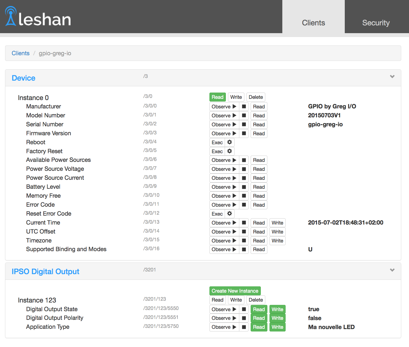 Capture d'écran montrant la modification des propriétés de l'objet GPIO