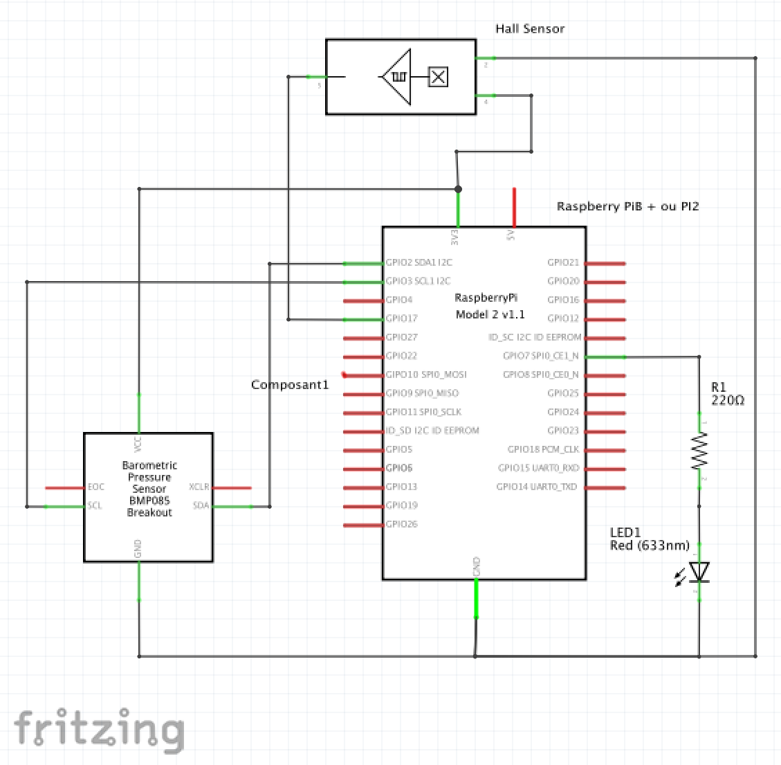 Schematic for Hall sensor and BMP180